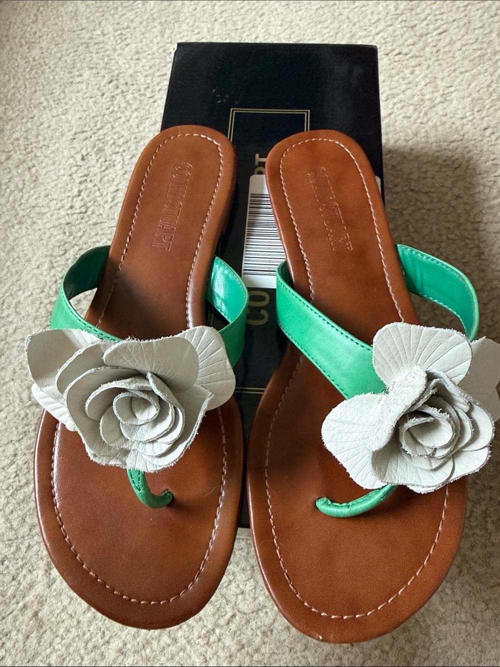 Colin Stuart Green Sandals with White Floral Applique